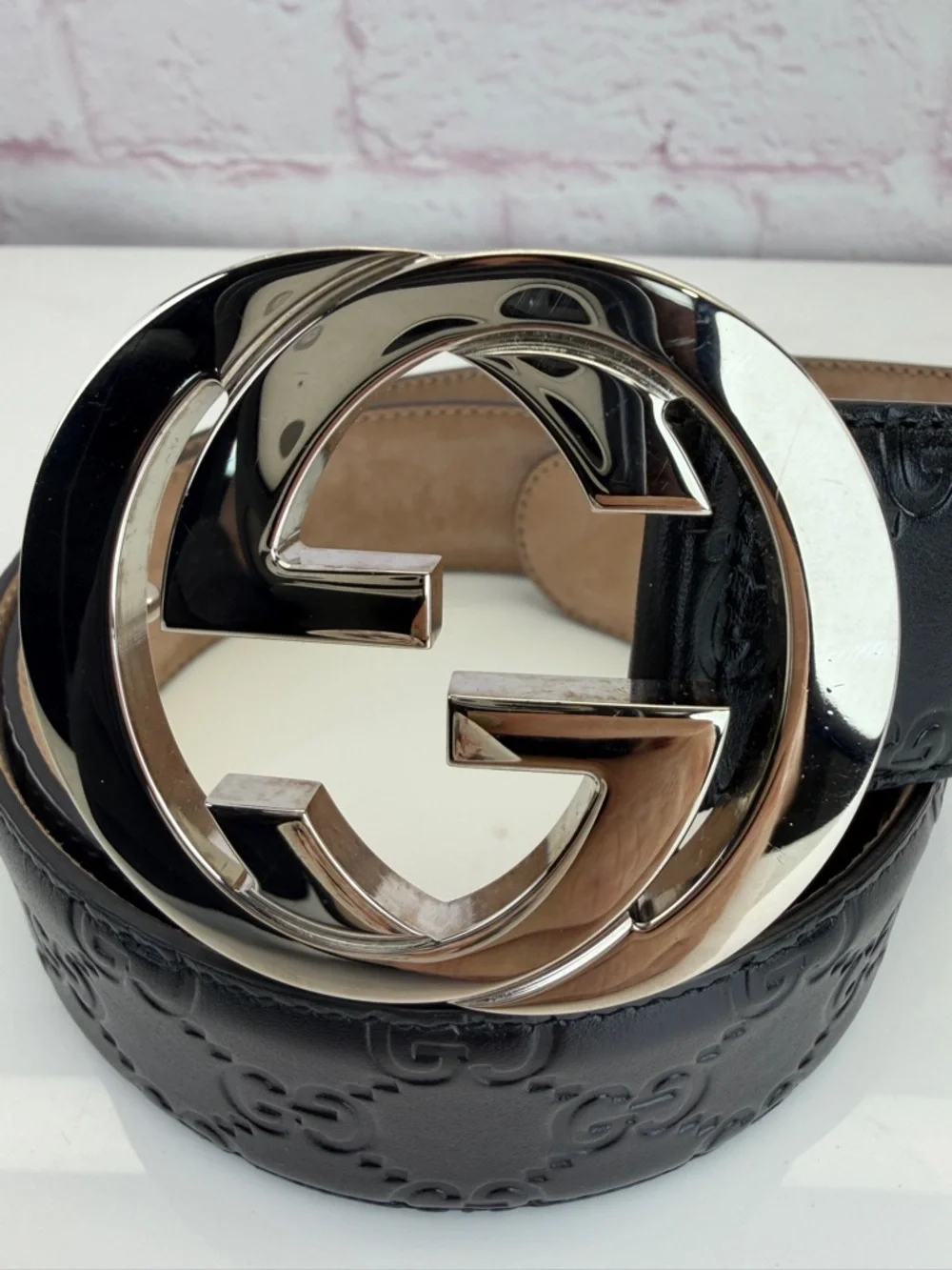 Authentic Gucci Guccissima Black Mens Leather Belt Gg Interlocking 90/36 411924